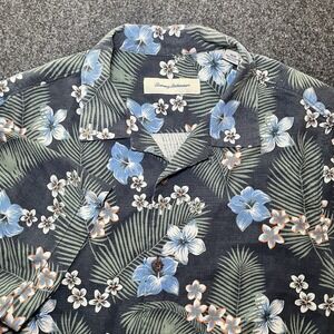 Tommy Bahama Hawaiian Camp Shirt Men M Blue Floral 100% Silk Short Sleeve